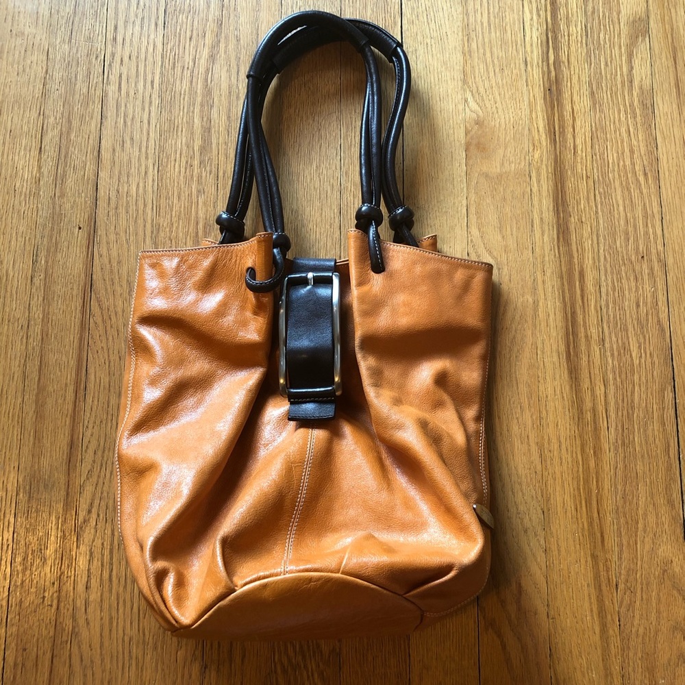 Puntotres glazed leather purse - Orange